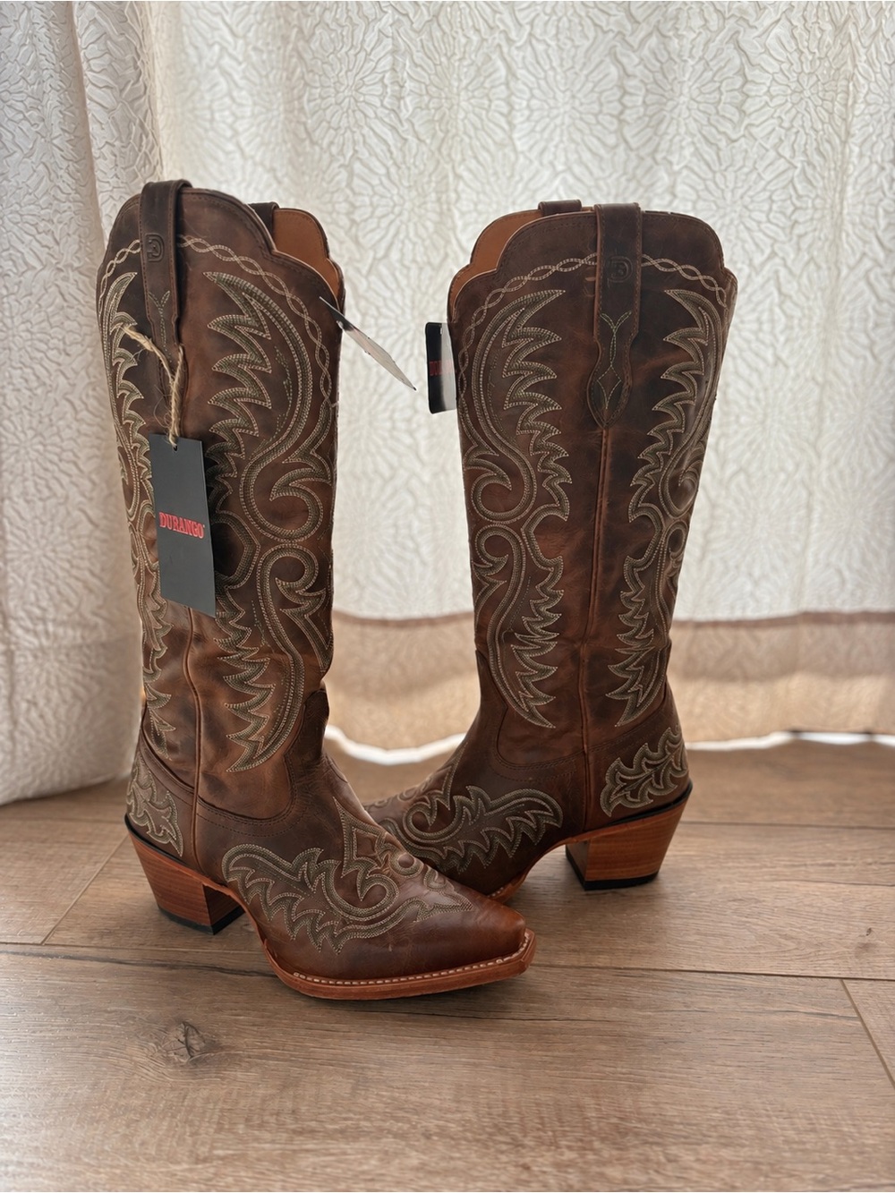 Durango Brown Leather Western Embroidered Knee-High Boots